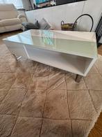 Wit gelakte salontafel - glas, Huis en Inrichting, Ophalen, 100 tot 150 cm, 50 tot 100 cm, Zo goed als nieuw