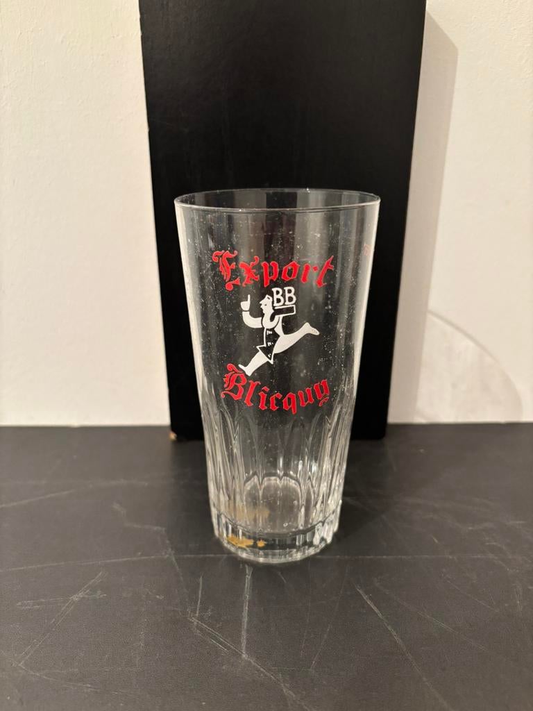 Oud geverfd bierglas Export Blicquy 33cl, Ophalen of Verzenden, Zo goed als nieuw, Glas of Glazen, Overige merken