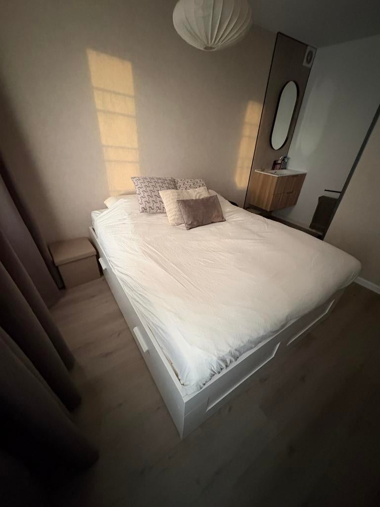 Lit Ikea 1m60 x 2m (hors matelas), Maison & Meubles, Comme neuf, Enlèvement, Blanc, 160 cm