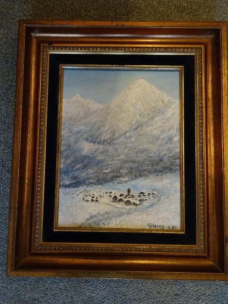 Huile sur toile d'un paysage enneigé de GILDENIS 12/1980., Enlèvement ou Envoi