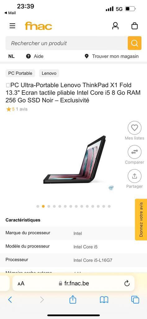 Lenovo thinkPad X1 (pc pliable), Informatique & Logiciels, Windows Tablettes, Comme neuf, Enlèvement