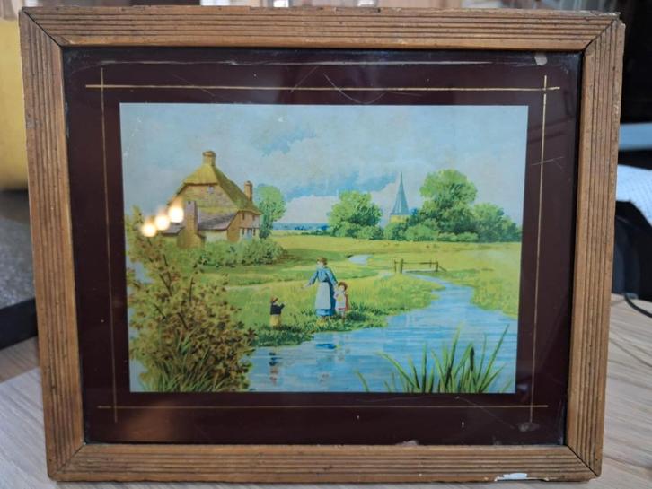 Oud werkje in glas van voor 1940, Antiquités & Art, Art | Peinture | Classique, Enlèvement ou Envoi