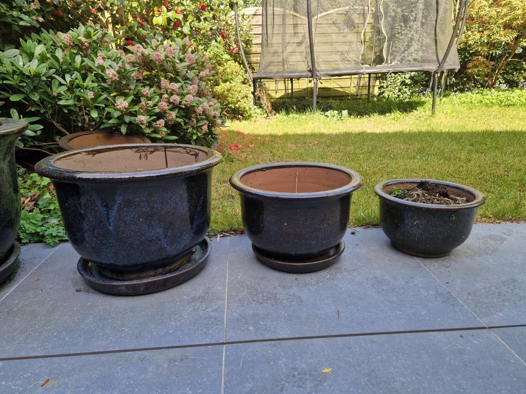 Set van 3 geglazuurde bloempotten, Moins de 30 cm, Rond, Pierre, Enlèvement