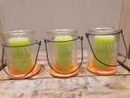 Kaarsenhouder in glas met kaars 3 stuks, Verzamelen, Ophalen