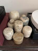 7 marmeren potjes met deksel, Ophalen, Zo goed als nieuw