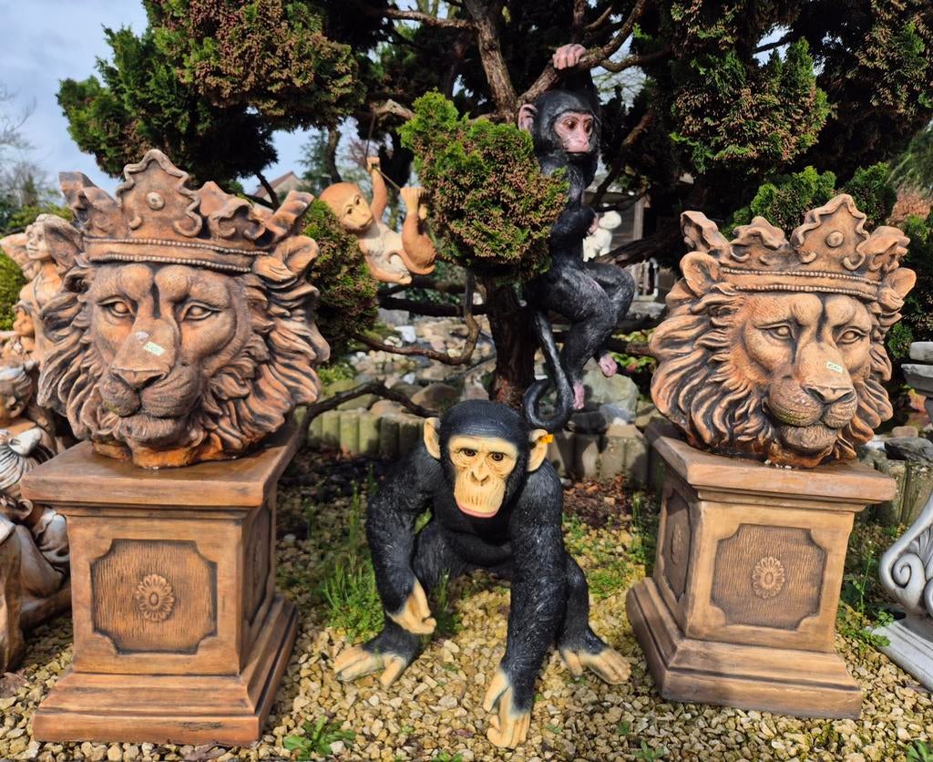 Beton bloempotten leeuwkop en zuilen, Ophalen, Nieuw, Beton, Dierenbeeld