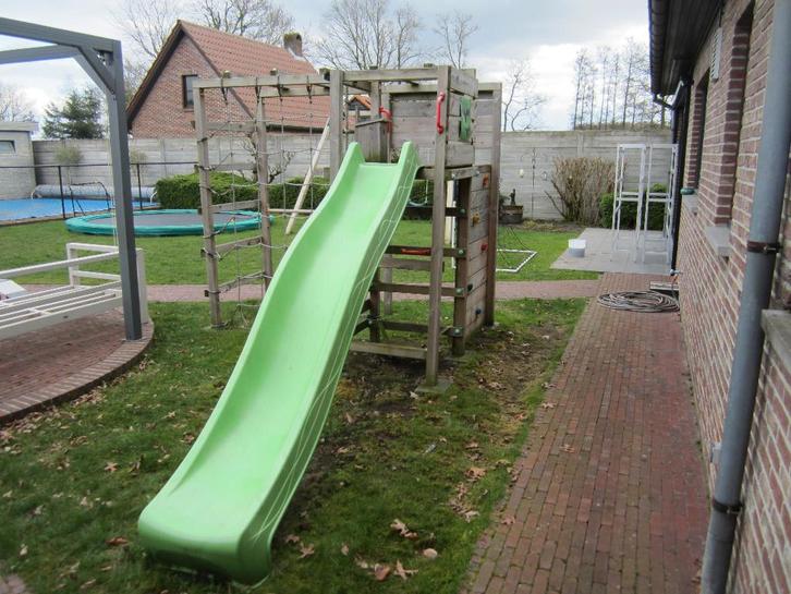 Houten speeltoestel, Kinderen en Baby's, Speelgoed | Buiten | Speeltoestellen, Gebruikt, Glijbaan, Klimnet, Klimtouw, Klimwand
