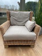 Rieten zetel met poef, Huis en Inrichting, Zetels | Voetbanken en poefs, Ophalen, Gebruikt, Vierkant, Landelijk