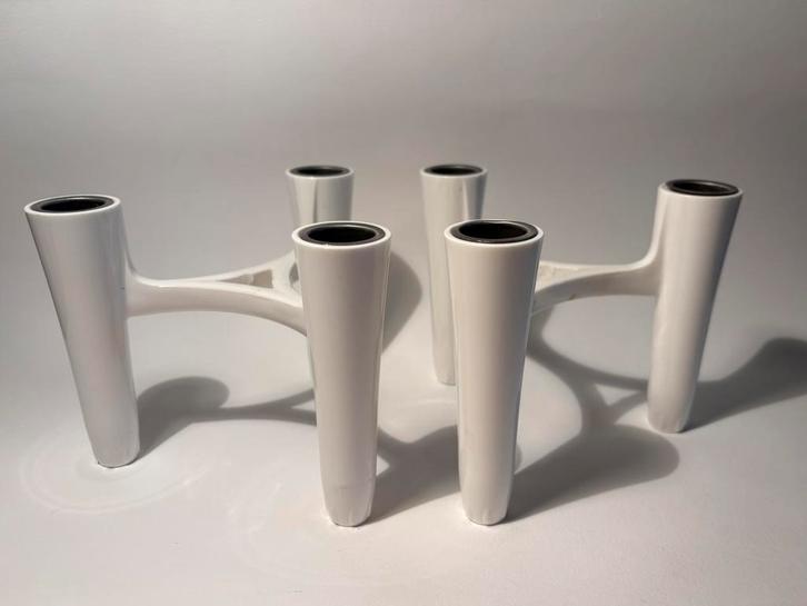 Paar Koziol „Hommage 2005" kandelaars, Huis en Inrichting, Woonaccessoires | Vazen, Zo goed als nieuw, Wit, Ophalen of Verzenden