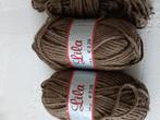 2 x 100 gr + rest bruine wol LILA, Enlèvement ou Envoi, Neuf, Tricot ou Crochet, Laine ou Fils