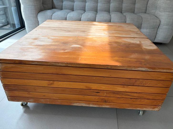 Table basse en Teck, Maison & Meubles, Tables | Tables de salon, Utilisé, Carré, Teck, Enlèvement