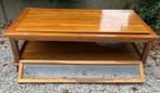 TEAK salontafel met glas, Ophalen, Gebruikt, 100 tot 150 cm, Glas
