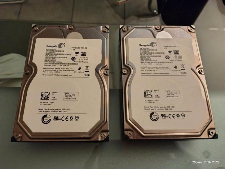 Set van 2 - HDD Seagate Barracuda 7000.12 * 1TB - gebruikt., Computers en Software, Harde schijven, Gebruikt, Desktop, Intern