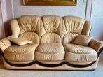 Klassieke leren zitgroep: 3zit + 2 fauteuils – crème kleur, 150 à 200 cm, Enlèvement, Utilisé, Cuir
