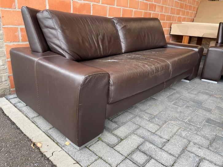 Leder salon 3-2-1 met hocker, Huis en Inrichting, Zetels | Zetels en Chaises Longues, Gebruikt, Leer, Ophalen