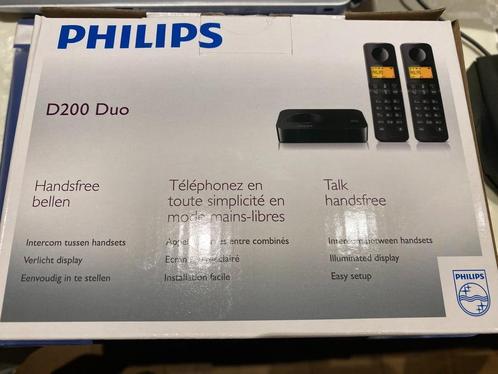 Twee draagbare telefoons Philips type D200 Duo, Télécoms, Téléphones fixes | Combinés & sans fil, Comme neuf, 2 combinés, Enlèvement ou Envoi