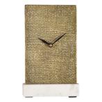 Nieuwe tafelklok alu goud op wit marmeren voet - desk clock, Huis en Inrichting, Ophalen of Verzenden, Nieuw, Analoog, Staande klok