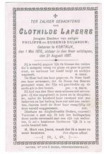 Bp. Laperre Clothilde. ° Kortrijk 1876 † Kortrijk 1897, Enlèvement ou Envoi, Image pieuse