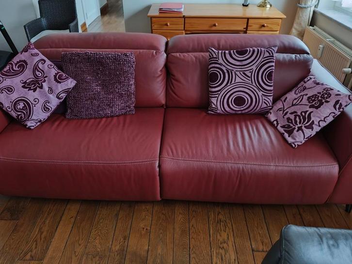 Roodbruine lederen zetel (= standen) voor 4 personen, Huis en Inrichting, Zetels | Zetels, Zo goed als nieuw, Ophalen