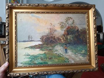 Klassiek landschap met wandelaar  beschikbaar voor biedingen