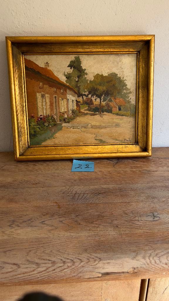 H. Matly — Vue sur un village flamand avec des fermes, Antiquités & Art, Art | Peinture | Classique, Enlèvement