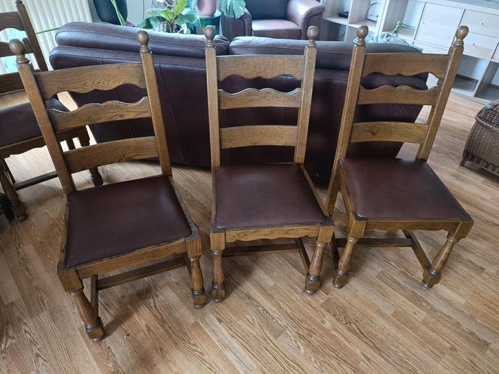 Houten stoelen met leder, Antiek en Kunst, Antiek | Meubels | Stoelen en Sofa's, Ophalen