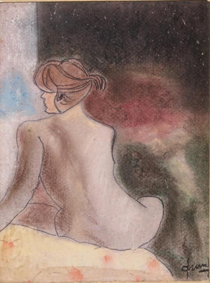 Fritz Bosteels  (1913): Ruggelings naakt (43 x 53 cm), Antiek en Kunst, Kunst | Schilderijen | Klassiek, Ophalen of Verzenden