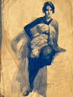 1921 gesigneerde gouache olieverf naar levend model, vrouw, Antiek en Kunst, Kunst | Schilderijen | Klassiek, Ophalen of Verzenden