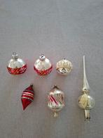 Oude glazen kerstballen zilverkleur en rood en piek, Diversen, Kerst, Ophalen of Verzenden, Gebruikt