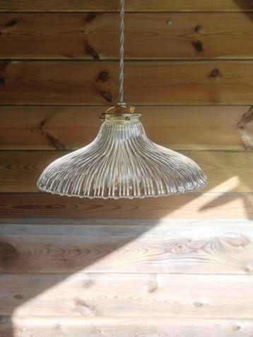 Twee Holofaanlampen in transparant gegroefd glas - 1920-30 beschikbaar voor biedingen