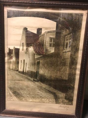 oude, grote ingekaderde houtskoolwerken beschikbaar voor biedingen