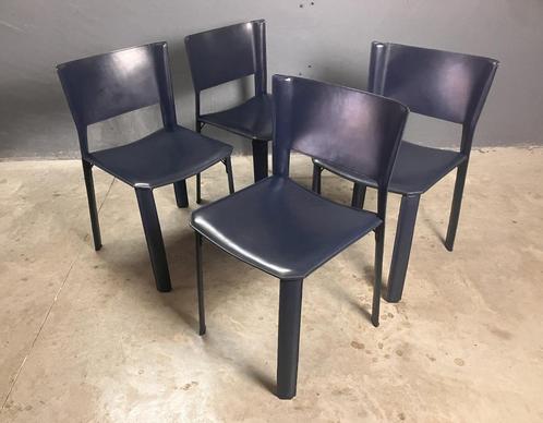 Sale: Fasem S91 Stoelen 4 Italiaans Design, Huis en Inrichting, Stoelen, Gebruikt, Vier, Leer, Metaal, Blauw, Ophalen