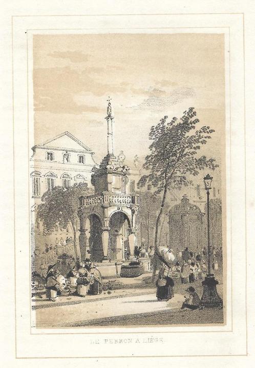 1844 - Liège - le Perron, Antiek en Kunst, Kunst | Etsen en Gravures, Verzenden
