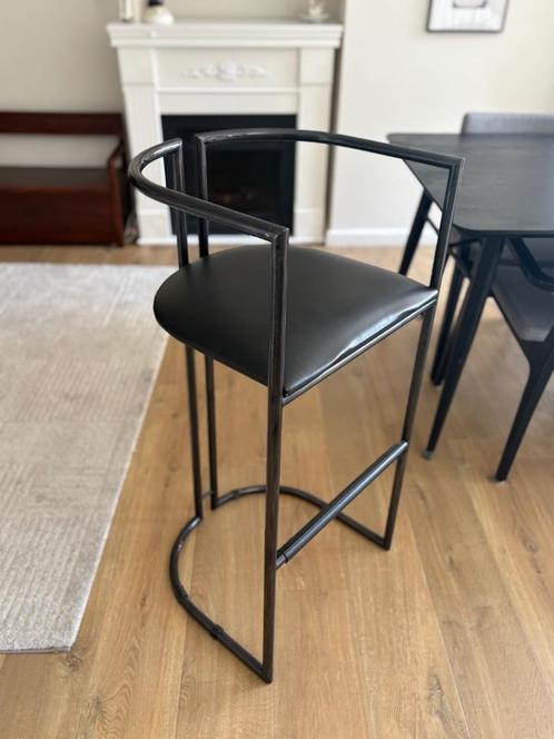 Set van Twee Vintage Zwarte Barkrukken (x2), Huis en Inrichting, Krukjes, Gebruikt, Staal, Ophalen