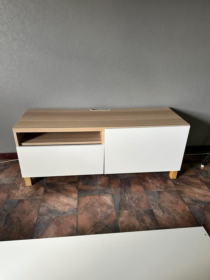 IKEA BESTÅ wit/houten tv-meubel, Huis en Inrichting, Kasten |Televisiemeubels, Zo goed als nieuw, Minder dan 100 cm, 100 tot 150 cm