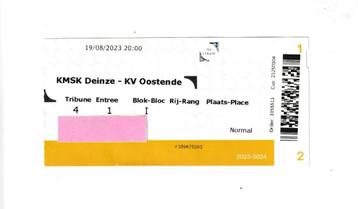 ticket (utilisé) : KMSK Deinze - KV Oostende, 19/08/2023, Enlèvement ou Envoi, Utilisé, Autres types