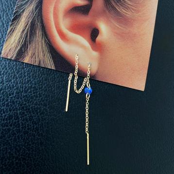 Oorbellen hangers zirkoon donker blauw staal verguld18K beschikbaar voor biedingen