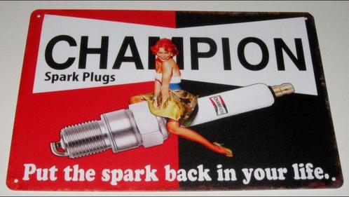 CHAMPION BOUGIES : Metalen Bord Logo Champion Spark Plugs, Collections, Marques & Objets publicitaires, Neuf, Panneau publicitaire
