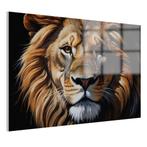 Portrait de lion Peinture sur verre 105x70cm + Système d'acc, Envoi