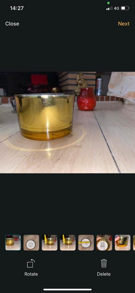 kaars met 3 lonten in gekleurd glas (13 cm x 8 cm), Huis en Inrichting, Woonaccessoires | Kandelaars en Kaarsen, Kaars, Goud, Ophalen