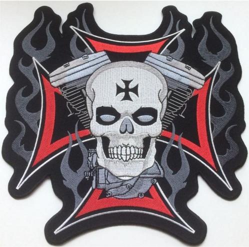 Iron Cross V-Twin Skull stoffen opstrijk patch embleem #10, Motoren, Accessoires | Overige, Nieuw, Verzenden