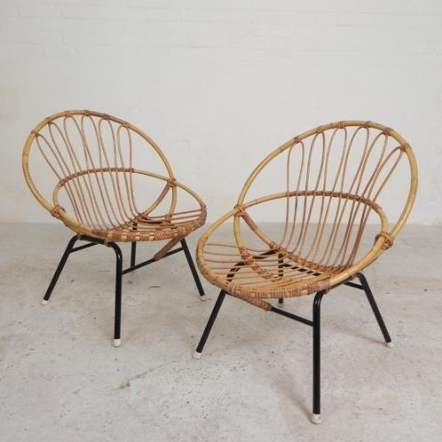 Set van 2 rotan, bamboe kinder stoelen Rohe Noordwolde, jare, Antiek en Kunst, Antiek | Meubels | Stoelen en Sofa's, Ophalen of Verzenden