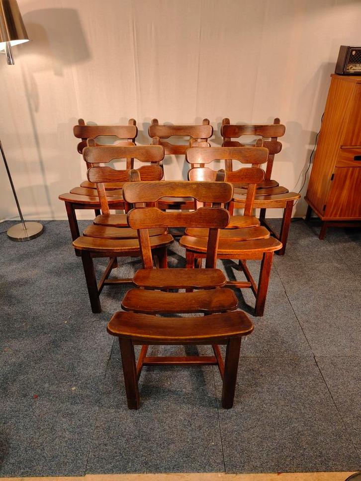 6 Brutalist Eetkamerstoelen Dittmann & Co. voor AWA jaren 60, Verzamelen, Retro, Ophalen