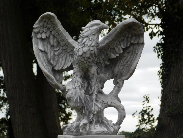 Beeld Adelaar - 57 x 54 cm - Steen, Tuin en Terras, Tuinbeelden, Dierenbeeld, Steen, Ophalen of Verzenden