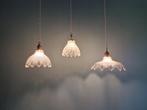 Trio de suspensions en verre transparent festonné, 1920-30, Ophalen of Verzenden