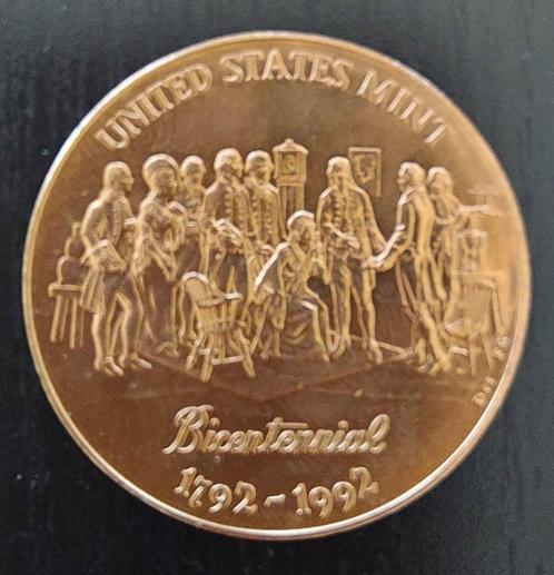 USA - Bicentennial 1792-1992 - Fine Copper Medal, Postzegels en Munten, Edelmetalen en Baren, Koper, Verzenden