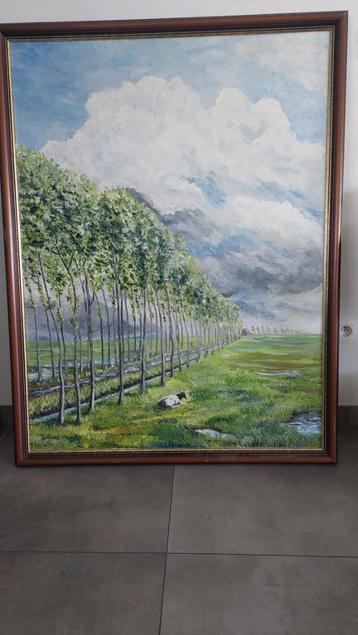 tafel met olieverfschilderij beschikbaar voor biedingen