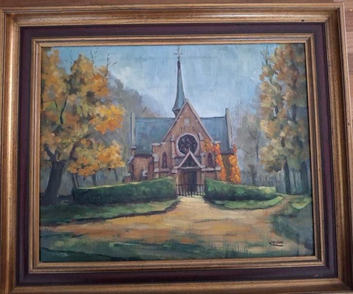 Olieverfschilderij op doek...... "Kapel de Horst" Schoten, Antiek en Kunst, Kunst | Schilderijen | Klassiek, Ophalen