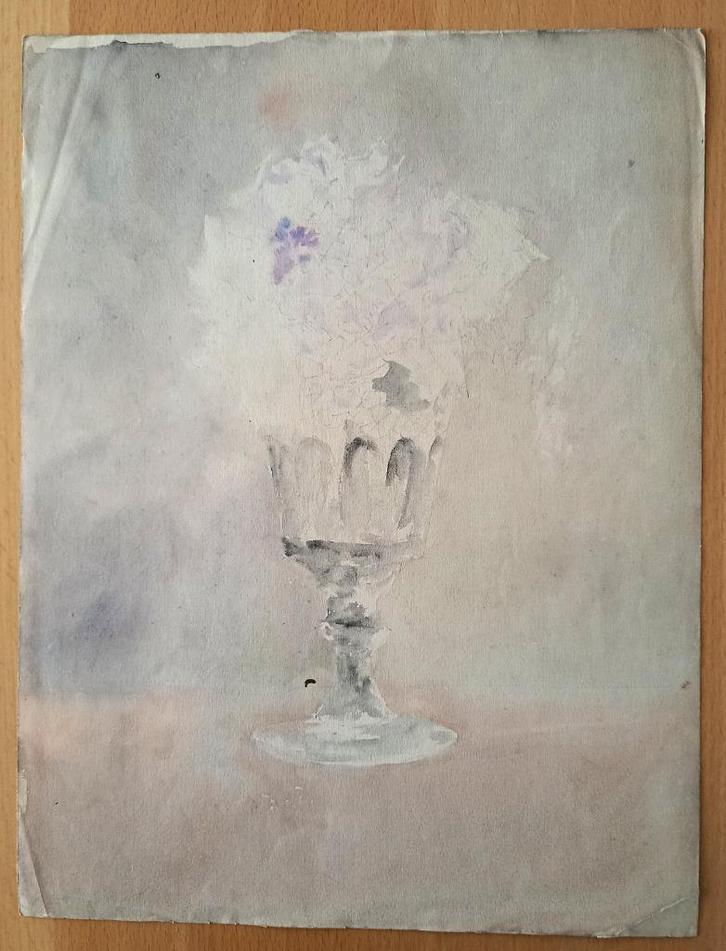 A493-36 Oude tekening en aquarel - Vrouw in lingerie - Vaas, Antiek en Kunst, Kunst | Tekeningen en Fotografie, Ophalen of Verzenden