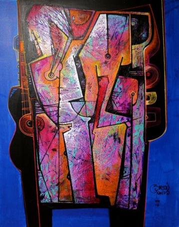 "Vestida en Rosa Andino” Acrylschilderij van Simeon Gonzal beschikbaar voor biedingen